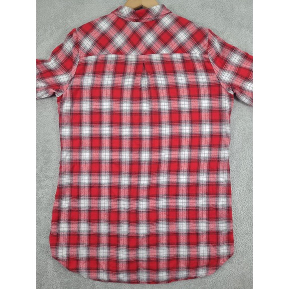 KUT from the Kloth Womens Flannel Shirt Plaid Button Down Long Sleeve Red Plaid - Picture 6 of 7